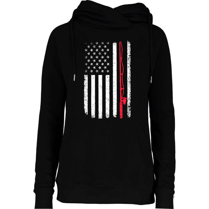 Vintage American Flag Fishing Rod Fishing Lover Fisherman Gift Womens Funnel Neck Pullover Hood