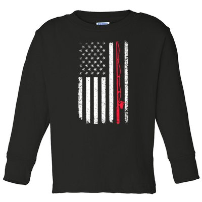 Vintage American Flag Fishing Rod Fishing Lover Fisherman Gift Toddler Long Sleeve Shirt