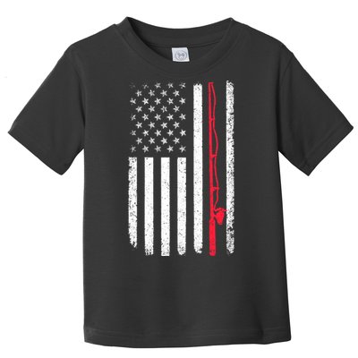 Vintage American Flag Fishing Rod Fishing Lover Fisherman Gift Toddler T-Shirt