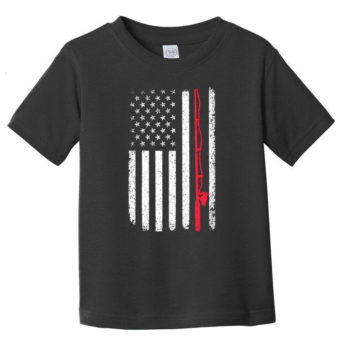 Vintage American Flag Fishing Rod Fishing Lover Fisherman Gift Toddler T-Shirt