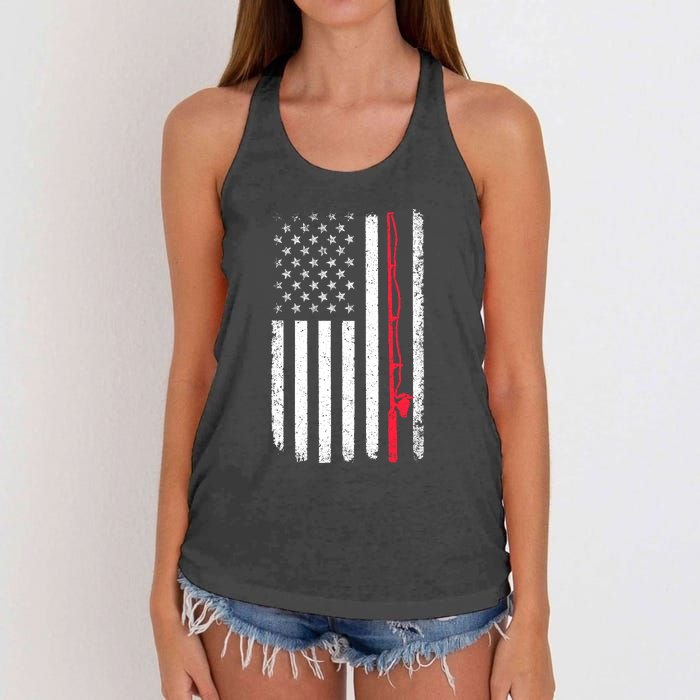 Vintage American Flag Fishing Rod Fishing Lover Fisherman Gift Women's Knotted Racerback Tank