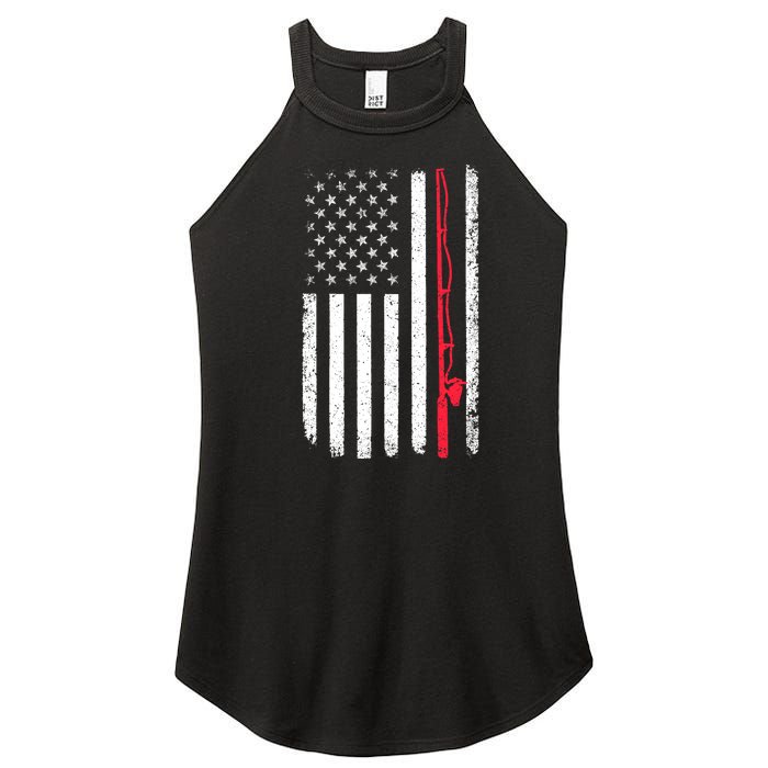 Vintage American Flag Fishing Rod Fishing Lover Fisherman Gift Women's Perfect Tri Rocker Tank