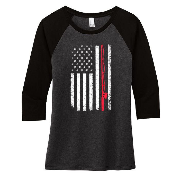 Vintage American Flag Fishing Rod Fishing Lover Fisherman Gift Women's Tri-Blend 3/4-Sleeve Raglan Shirt