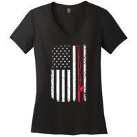 Vintage American Flag Fishing Rod Fishing Lover Fisherman Gift Women's V-Neck T-Shirt