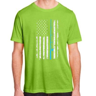 Vintage American Flag Fishing Rod Short Sleeve Adult ChromaSoft Performance T-Shirt