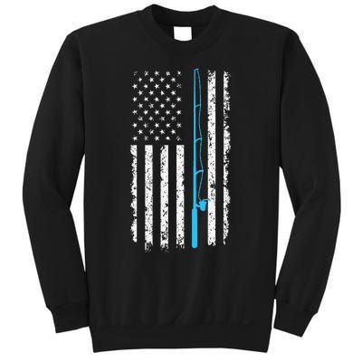 Vintage American Flag Fishing Rod Short Sleeve Sweatshirt