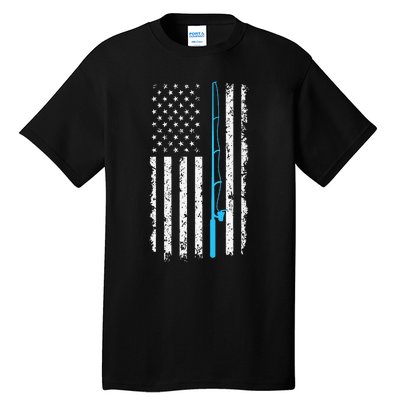 Vintage American Flag Fishing Rod Short Sleeve Tall T-Shirt