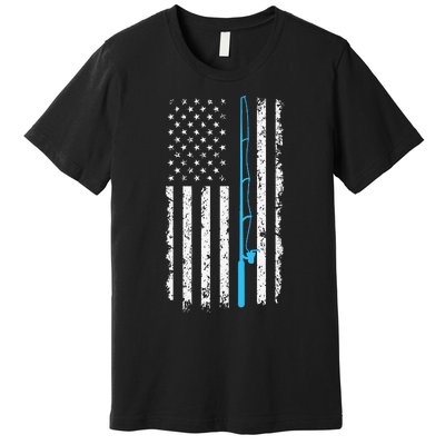 Vintage American Flag Fishing Rod Short Sleeve Premium T-Shirt