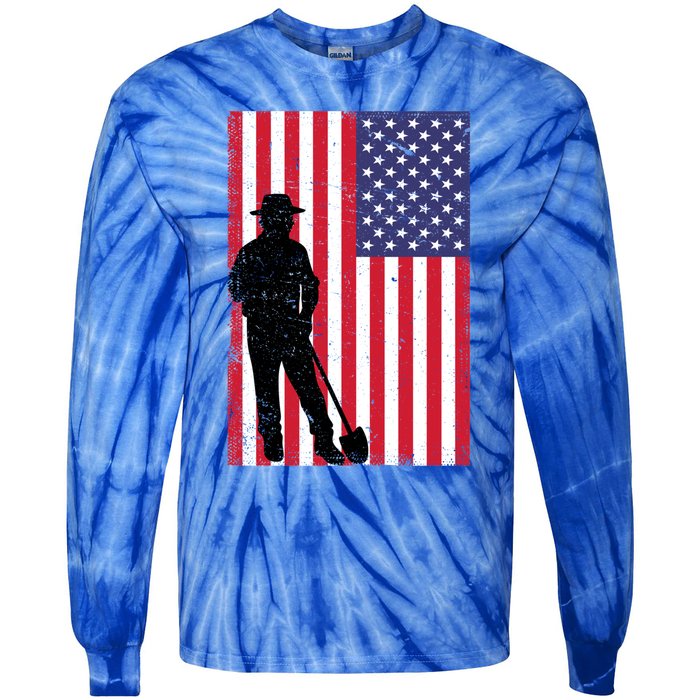 Vintage American Flag Yard Work Dad 4th Of July 2024 Meaningful Gift Tie-Dye Long Sleeve Shirt