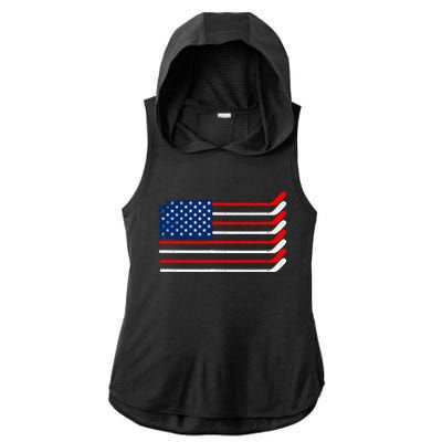 Vintage American Flag Hockey Player Funny Ice Hockey Stick Gift Ladies PosiCharge Tri-Blend Wicking Draft Hoodie Tank