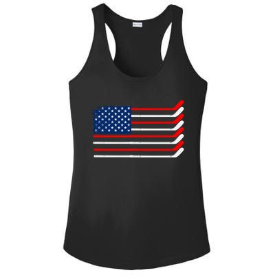 Vintage American Flag Hockey Player Funny Ice Hockey Stick Gift Ladies PosiCharge Competitor Racerback Tank