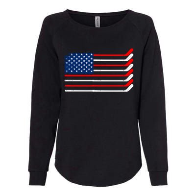 Vintage American Flag Hockey Player Funny Ice Hockey Stick Gift Womens California Wash Sweatshirt