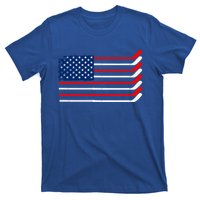 Vintage American Flag Hockey Player Funny Ice Hockey Stick Gift T-Shirt