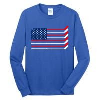 Vintage American Flag Hockey Player Funny Ice Hockey Stick Gift Tall Long Sleeve T-Shirt