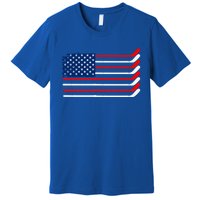 Vintage American Flag Hockey Player Funny Ice Hockey Stick Gift Premium T-Shirt