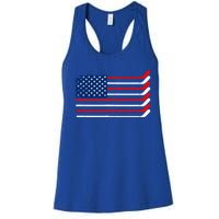 Vintage American Flag Hockey Player Funny Ice Hockey Stick Gift Women's Racerback Tank