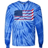 Vintage American Flag Hockey Player Funny Ice Hockey Stick Gift Tie-Dye Long Sleeve Shirt