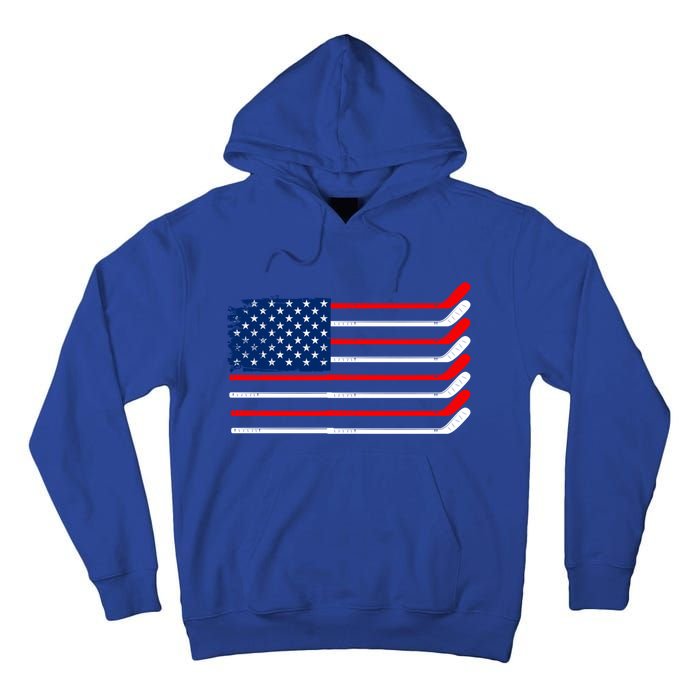 Vintage American Flag Hockey Player Funny Ice Hockey Stick Gift Tall Hoodie