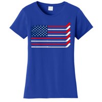 Vintage American Flag Hockey Player Funny Ice Hockey Stick Gift Women's T-Shirt