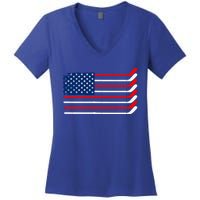 Vintage American Flag Hockey Player Funny Ice Hockey Stick Gift Women's V-Neck T-Shirt