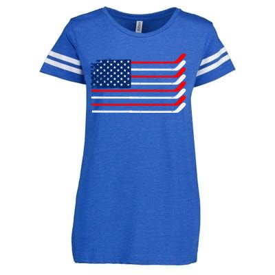 Vintage American Flag Hockey Player Funny Ice Hockey Stick Gift Enza Ladies Jersey Football T-Shirt