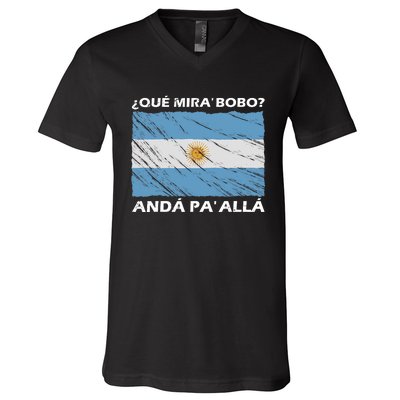 Vintage Argentina Flag Qué Miras Bobo Qué Mira Bobo V-Neck T-Shirt