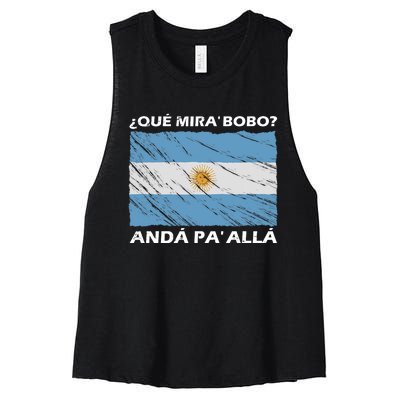 Vintage Argentina Flag Qué Miras Bobo Qué Mira Bobo Women's Racerback Cropped Tank