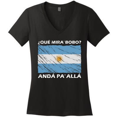 Vintage Argentina Flag Qué Miras Bobo Qué Mira Bobo Women's V-Neck T-Shirt