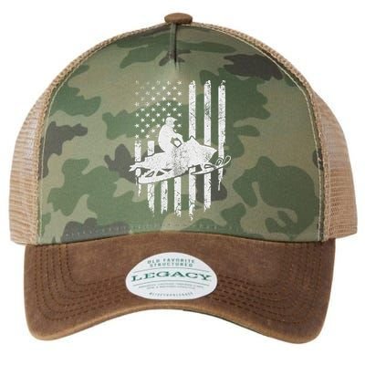 Vintage American Flag Snowmobiling Snowmobile Rider Legacy Tie Dye Trucker Hat