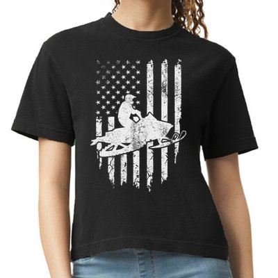 Vintage American Flag Snowmobiling Snowmobile Rider Comfort Colors Boxy T-Shirt