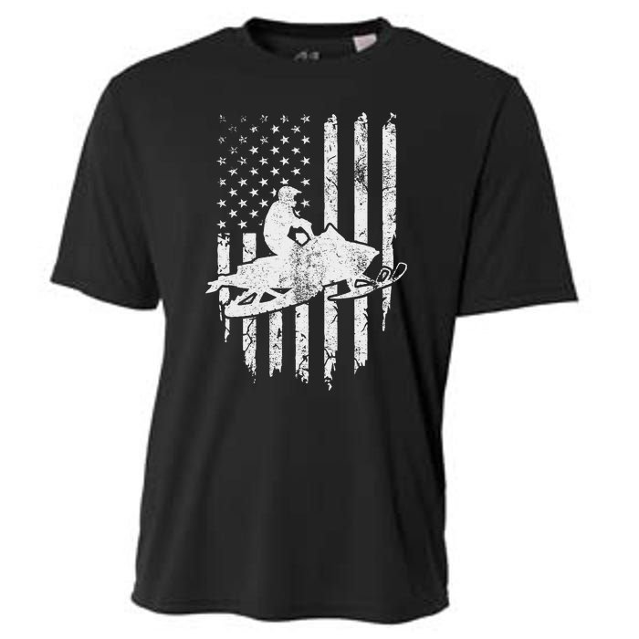 Vintage American Flag Snowmobiling Snowmobile Rider Cooling Performance Crew T-Shirt