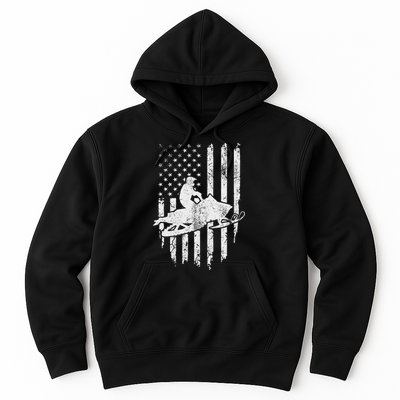 Vintage American Flag Snowmobiling Snowmobile Rider Hoodie