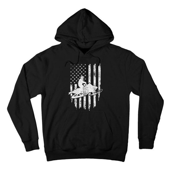 Vintage American Flag Snowmobiling Snowmobile Rider Hoodie