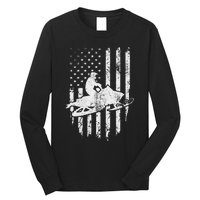 Vintage American Flag Snowmobiling Snowmobile Rider Long Sleeve Shirt