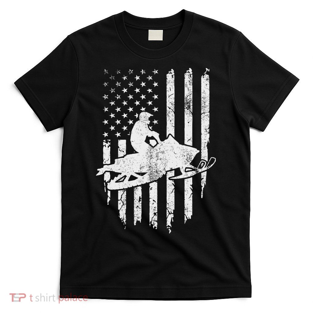Vintage American Flag Snowmobiling Snowmobile Rider T-Shirt