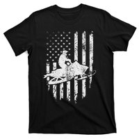 Vintage American Flag Snowmobiling Snowmobile Rider T-Shirt