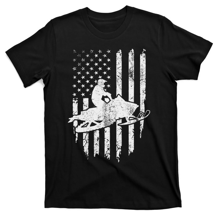 Vintage American Flag Snowmobiling Snowmobile Rider T-Shirt