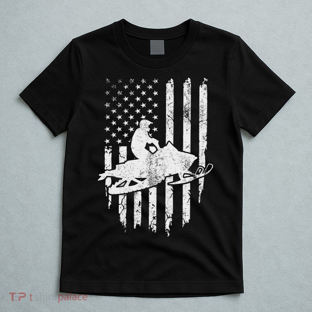 Vintage American Flag Snowmobiling Snowmobile Rider T-Shirt