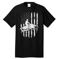 Vintage American Flag Snowmobiling Snowmobile Rider Tall T-Shirt