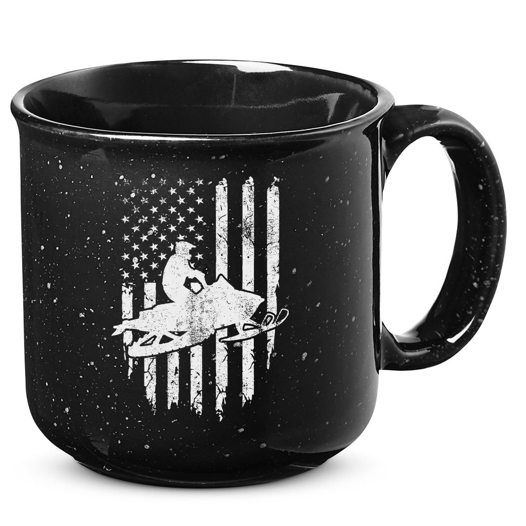 Vintage American Flag Snowmobiling Snowmobile Rider 15oz Campfire Ceramic Mug