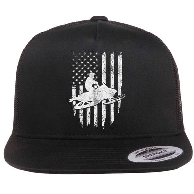 Vintage American Flag Snowmobiling Snowmobile Rider Flatbill Hat