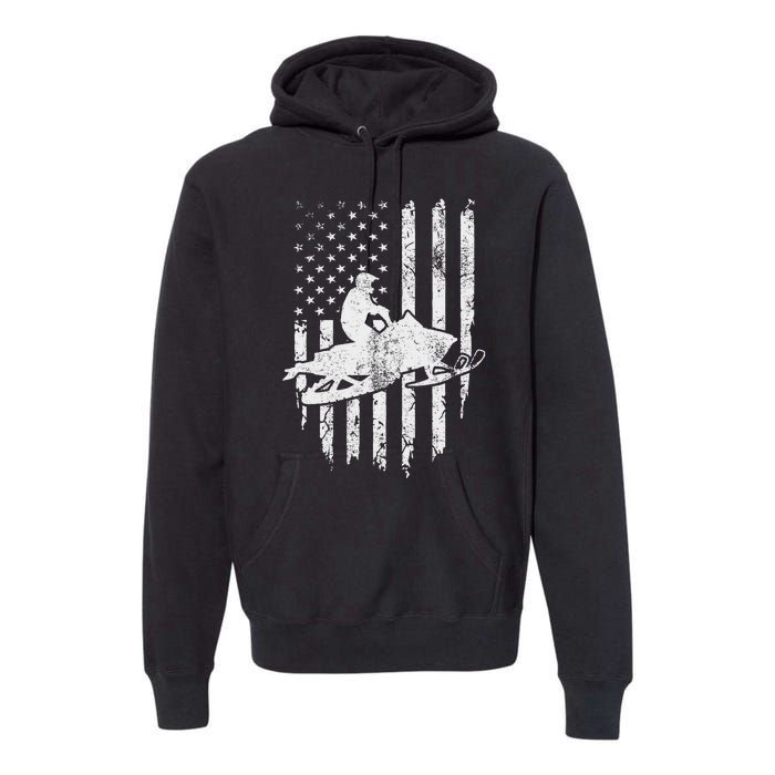 Vintage American Flag Snowmobiling Snowmobile Rider Premium Hoodie