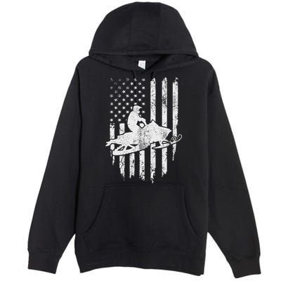 Vintage American Flag Snowmobiling Snowmobile Rider Premium Pullover Hoodie