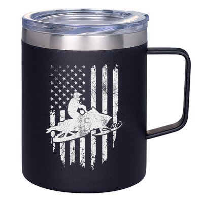 Vintage American Flag Snowmobiling Snowmobile Rider 12oz Stainless Steel Coffee Mug