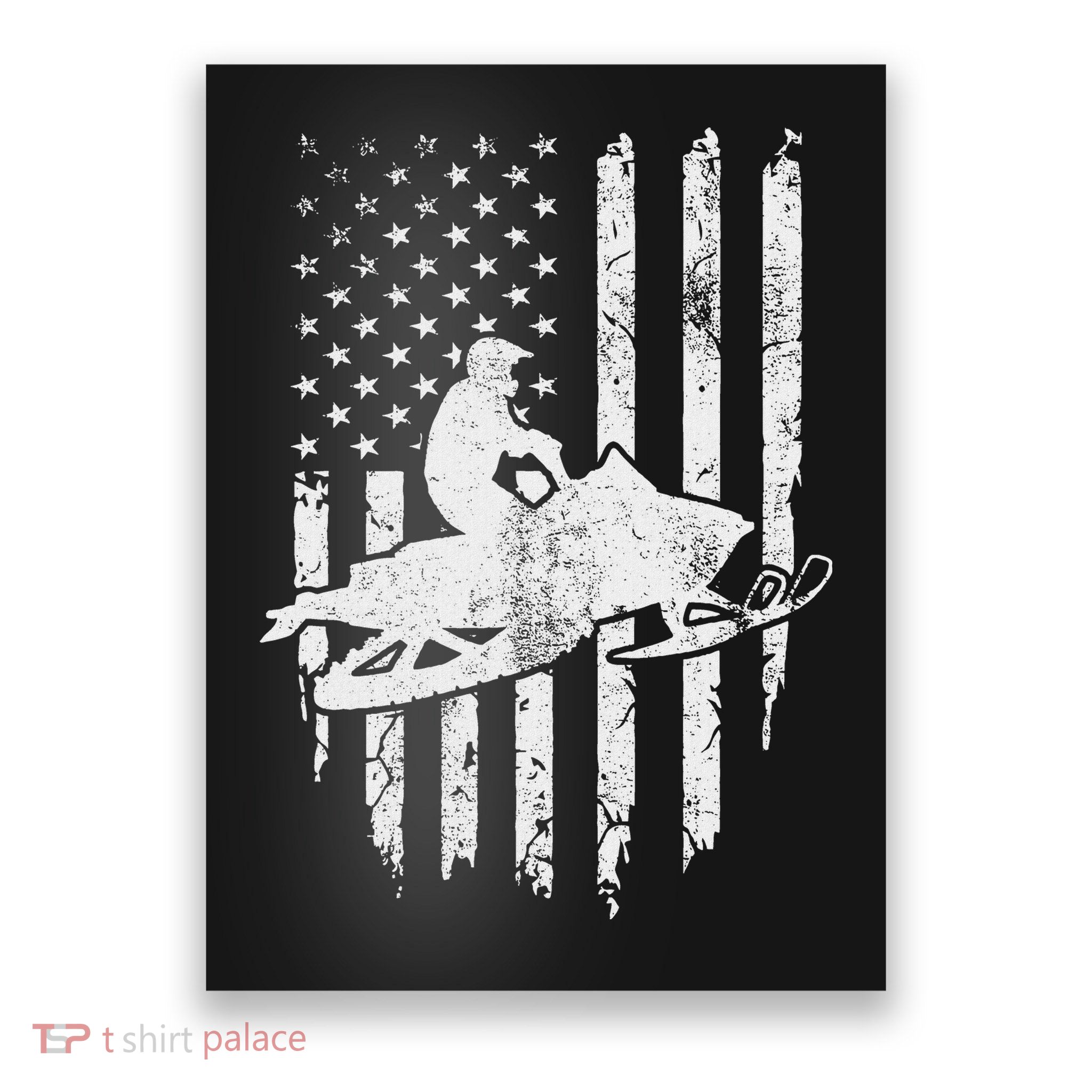Vintage American Flag Snowmobiling Snowmobile Rider Poster
