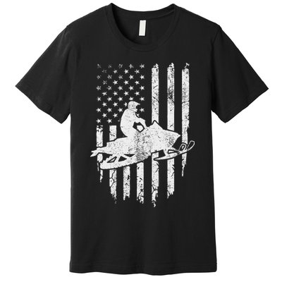 Vintage American Flag Snowmobiling Snowmobile Rider Premium T-Shirt