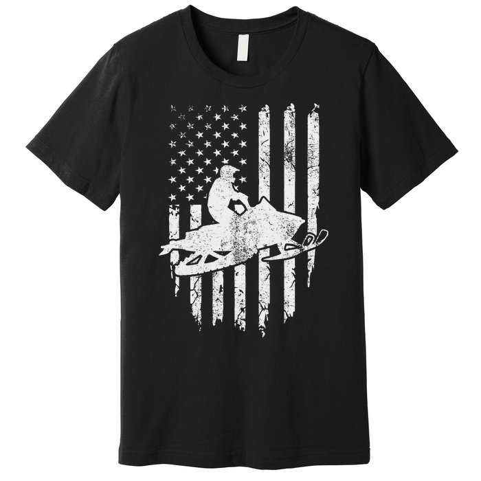 Vintage American Flag Snowmobiling Snowmobile Rider Premium T-Shirt