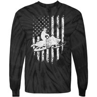 Vintage American Flag Snowmobiling Snowmobile Rider Tie-Dye Long Sleeve Shirt