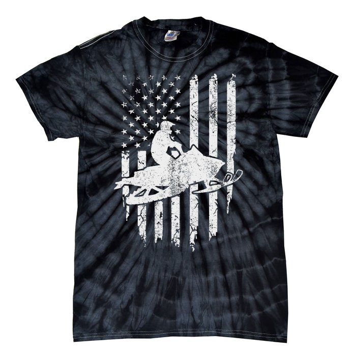 Vintage American Flag Snowmobiling Snowmobile Rider Tie-Dye T-Shirt