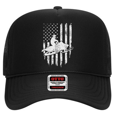 Vintage American Flag Snowmobiling Snowmobile Rider Trucker Hat